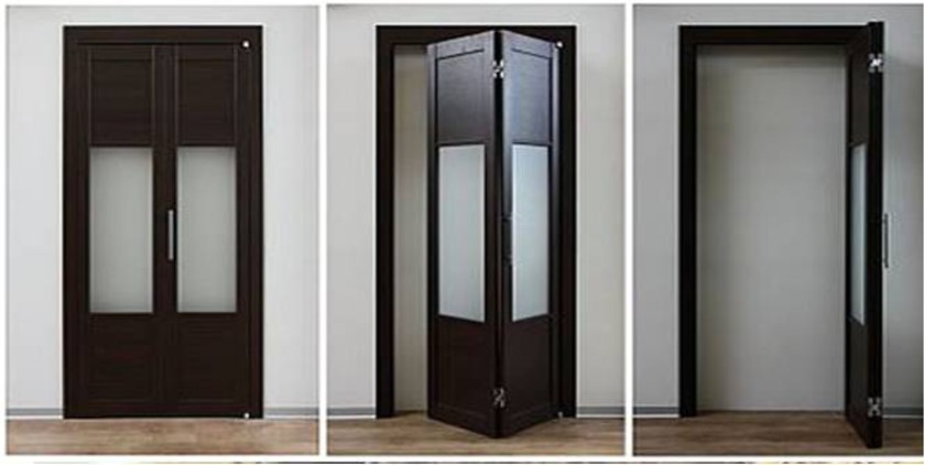 Шпонированные двери гармошка с матовыми стеклянными вставками Йошкар-Ола