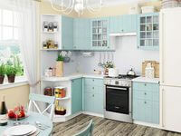 Небольшая угловая кухня в голубом и белом цвете Йошкар-Ола